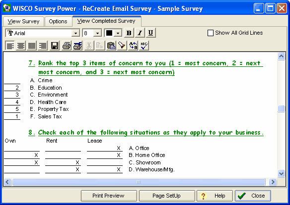 Recreate filled-in survey
